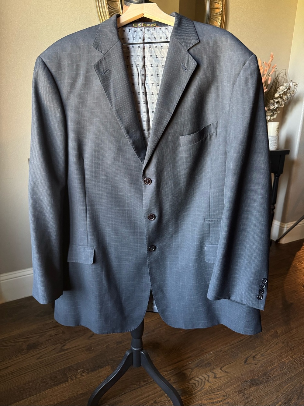 Mecca Men's Navy Windowpane Blazer Sport Coat | US 42L | IT 52L